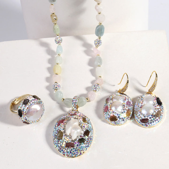 Ensemble de bijoux en perles d'eau douce morganite et tourmaline Olivenorma