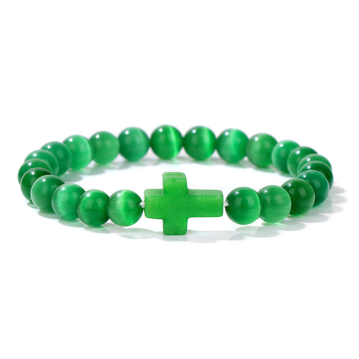 Bracelet pendentif croix en perles de cristal naturel Olivenorma