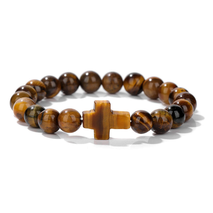 Bracelet pendentif croix en perles de cristal naturel Olivenorma