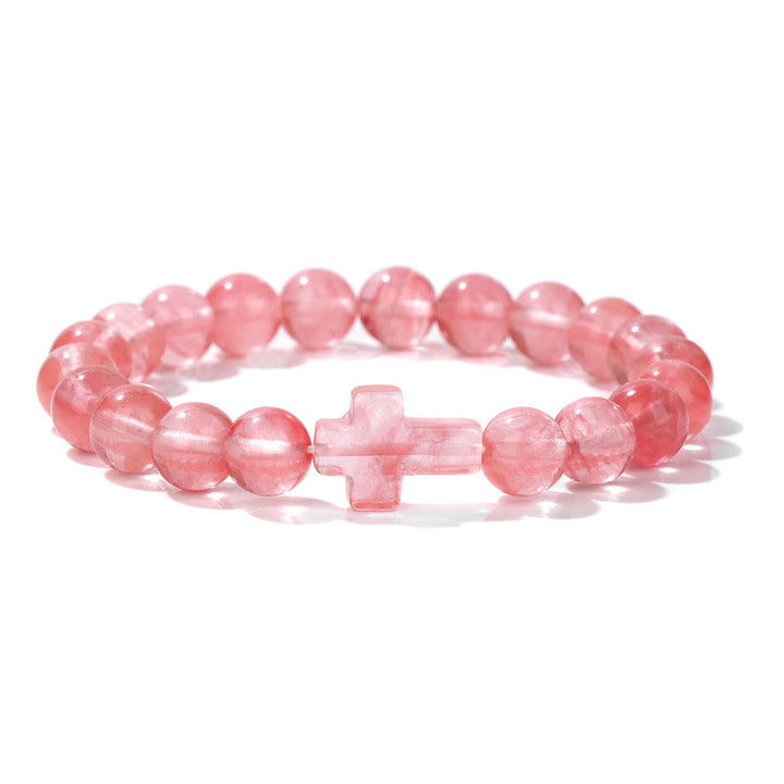 Bracelet pendentif croix en perles de cristal naturel Olivenorma