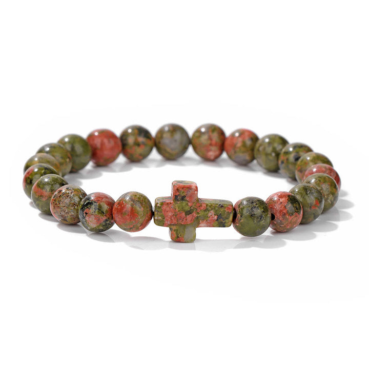 Bracelet pendentif croix en perles de cristal naturel Olivenorma