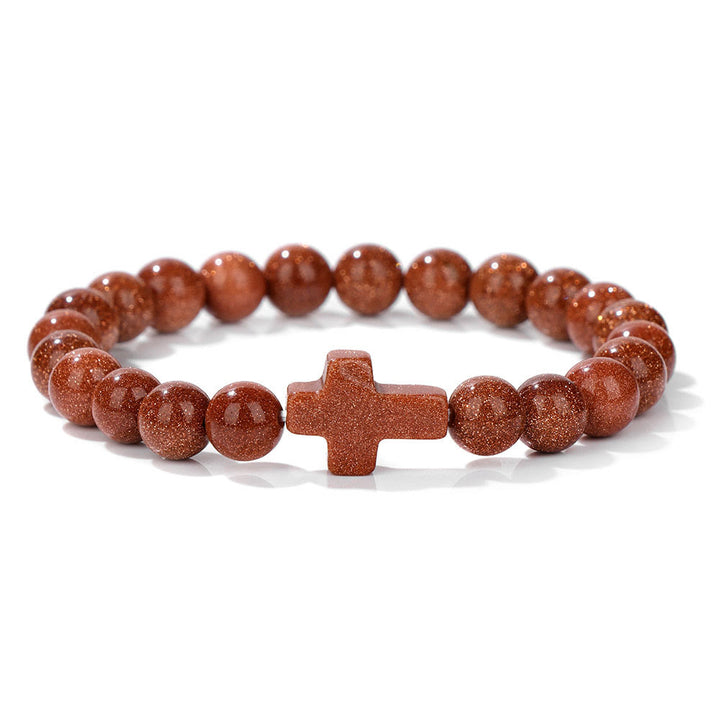 Bracelet pendentif croix en perles de cristal naturel Olivenorma