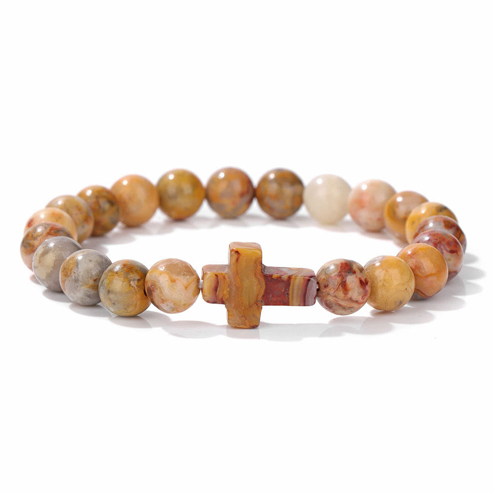 Bracelet pendentif croix en perles de cristal naturel Olivenorma