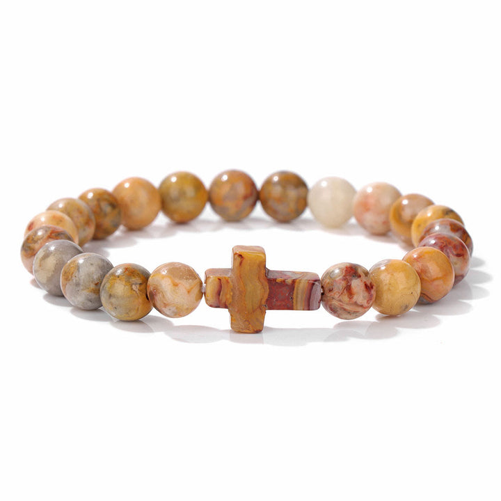 Bracelet pendentif croix en perles de cristal naturel Olivenorma