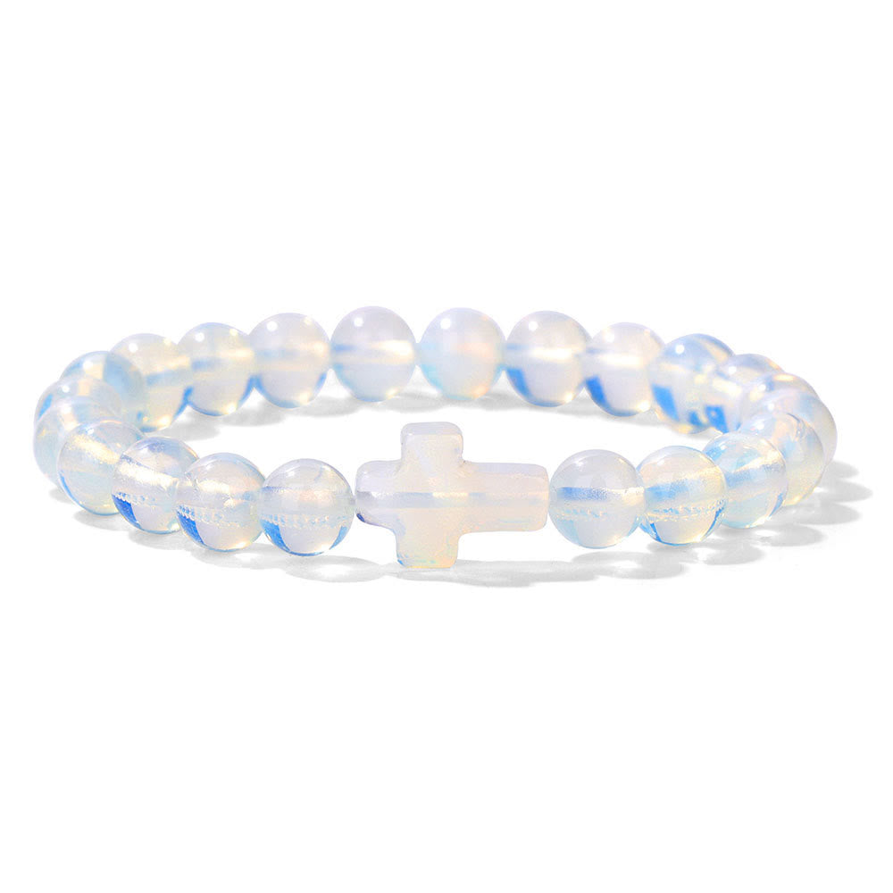 Bracelet pendentif croix en perles de cristal naturel Olivenorma
