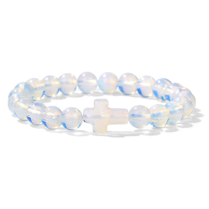 Bracelet pendentif croix en perles de cristal naturel Olivenorma