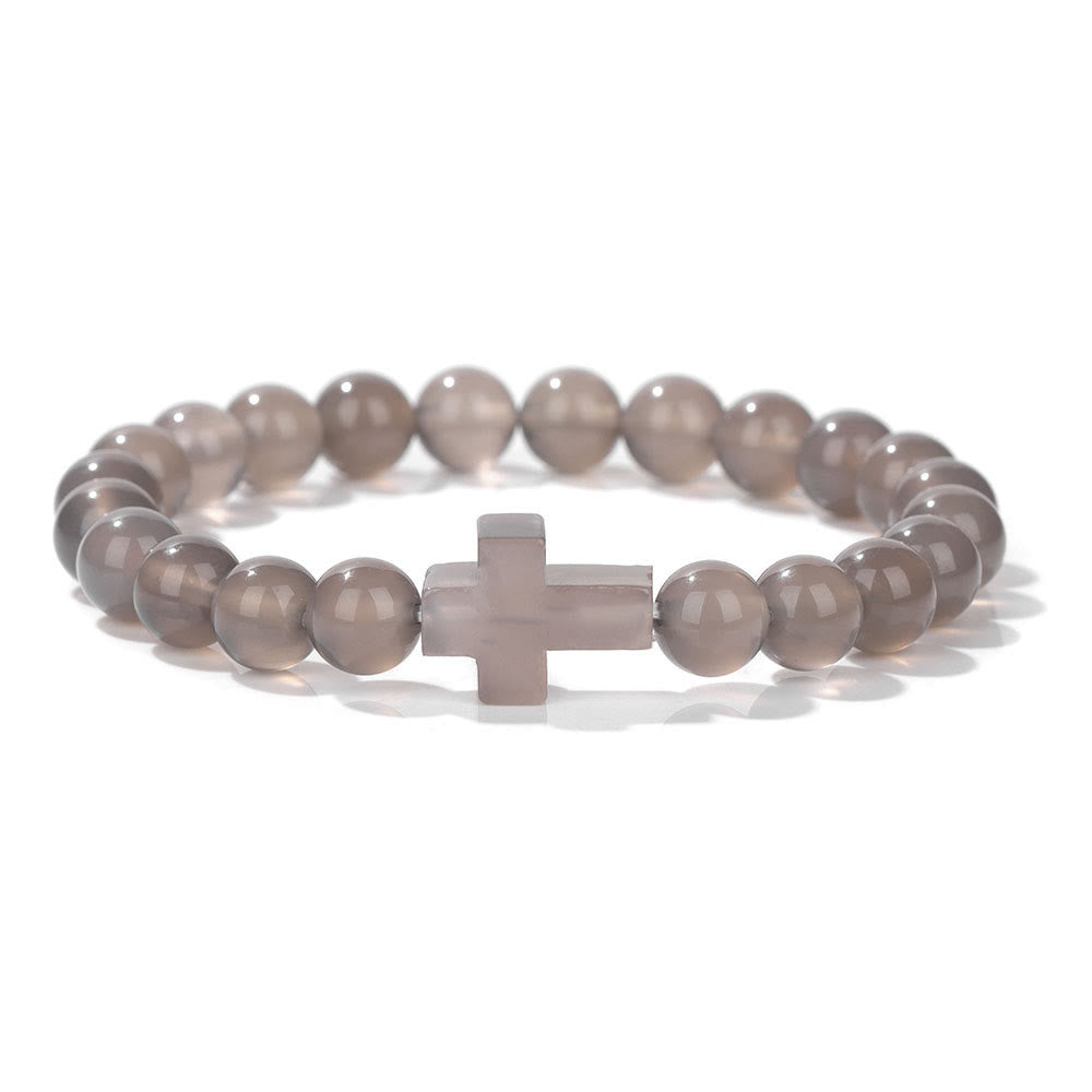 Bracelet pendentif croix en perles de cristal naturel Olivenorma