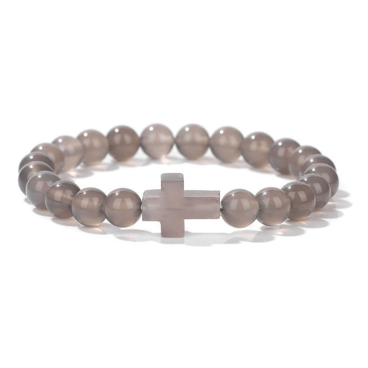 Bracelet pendentif croix en perles de cristal naturel Olivenorma
