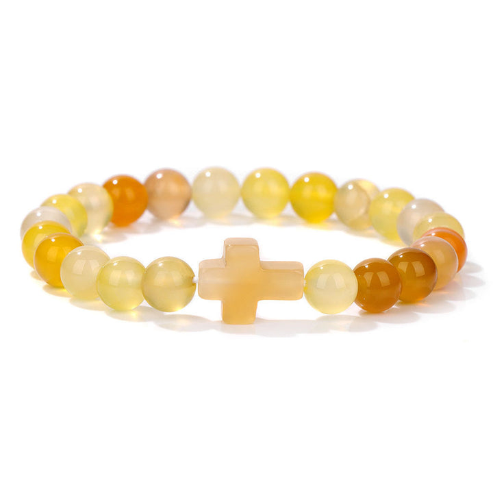 Bracelet pendentif croix en perles de cristal naturel Olivenorma
