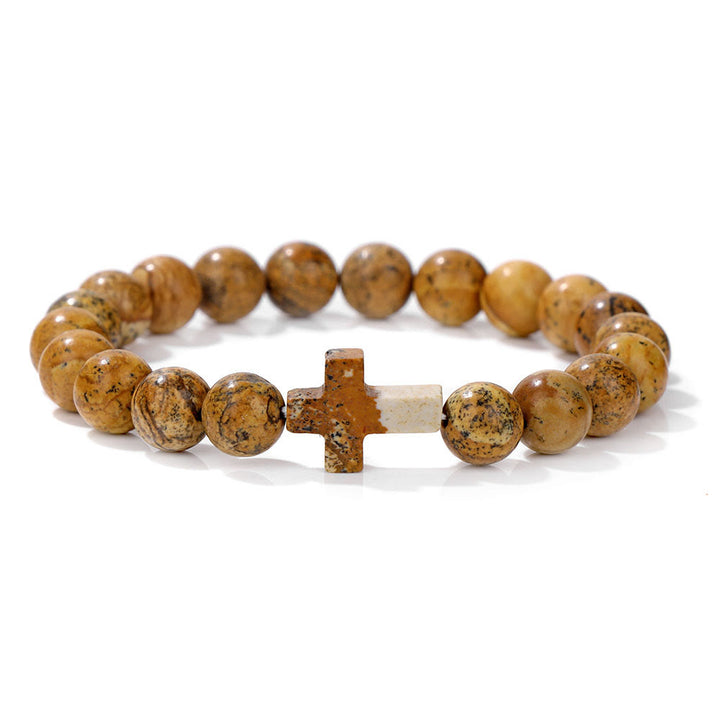 Bracelet pendentif croix en perles de cristal naturel Olivenorma