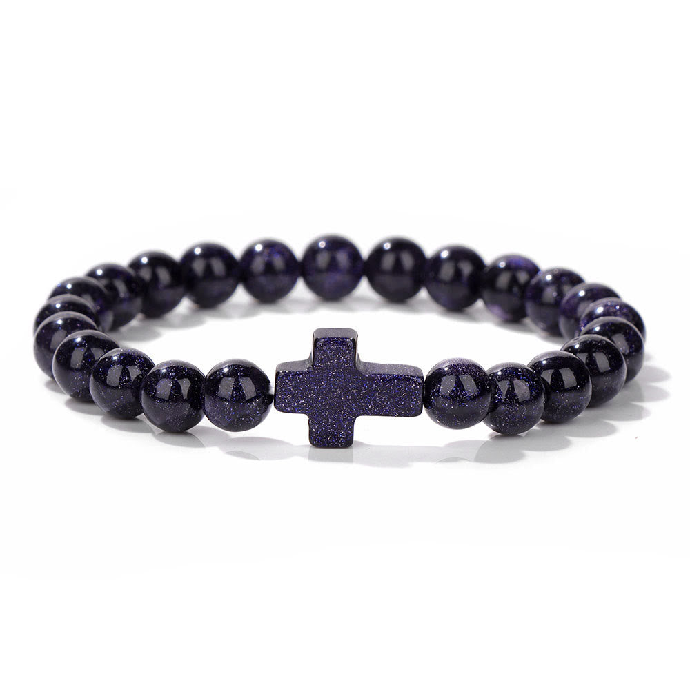 Bracelet pendentif croix en perles de cristal naturel Olivenorma
