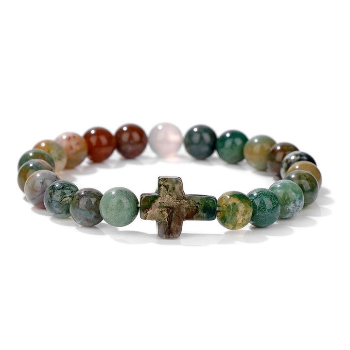 Bracelet pendentif croix en perles de cristal naturel Olivenorma