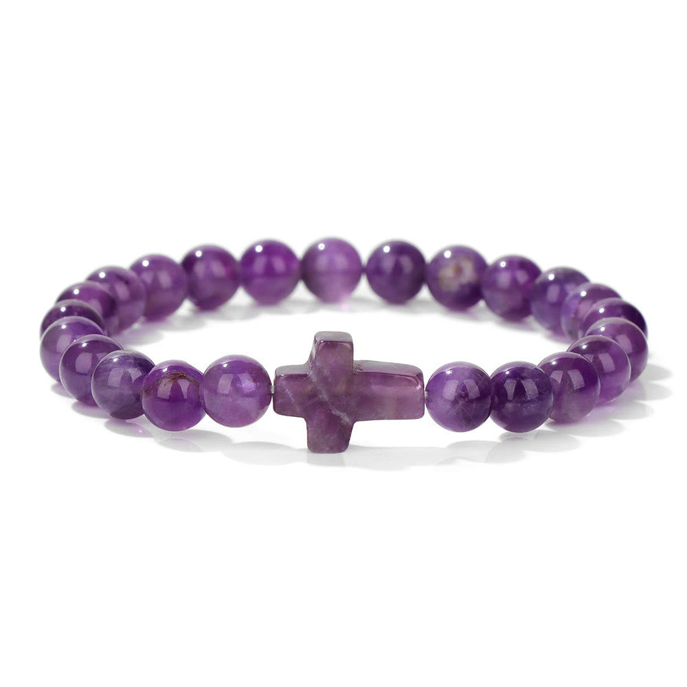 Bracelet pendentif croix en perles de cristal naturel Olivenorma