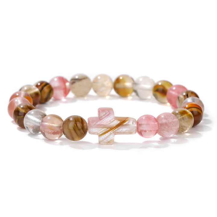 Bracelet pendentif croix en perles de cristal naturel Olivenorma