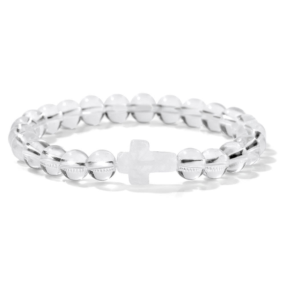 Bracelet pendentif croix en perles de cristal naturel Olivenorma