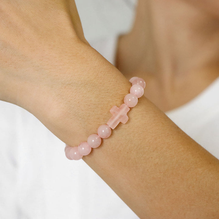 Bracelet pendentif croix en perles de cristal naturel Olivenorma