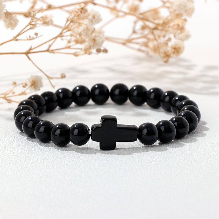 Bracelet pendentif croix en perles de cristal naturel Olivenorma