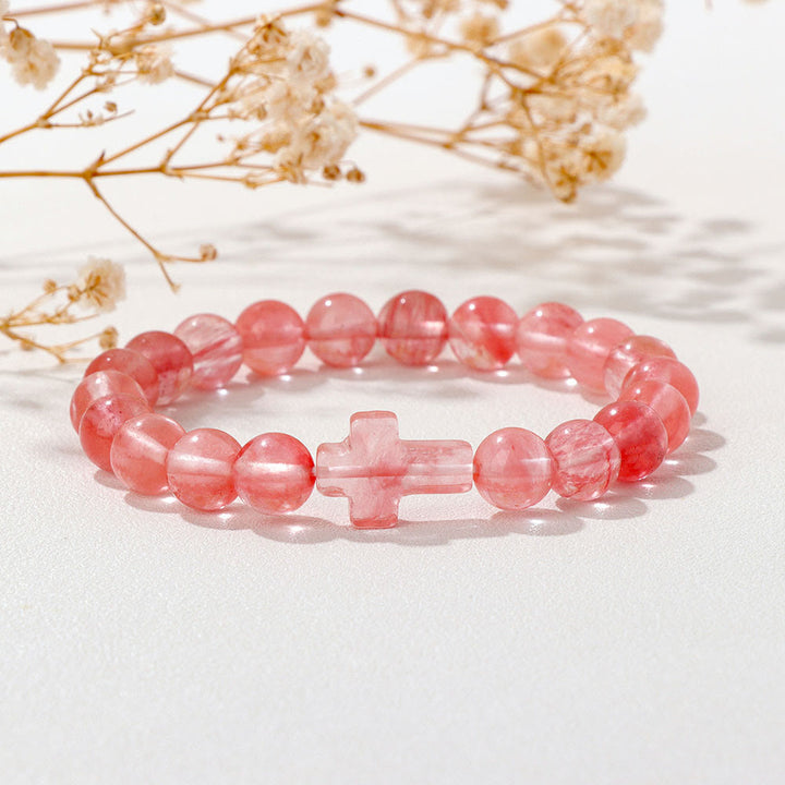 Bracelet pendentif croix en perles de cristal naturel Olivenorma