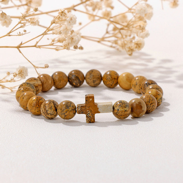 Bracelet pendentif croix en perles de cristal naturel Olivenorma