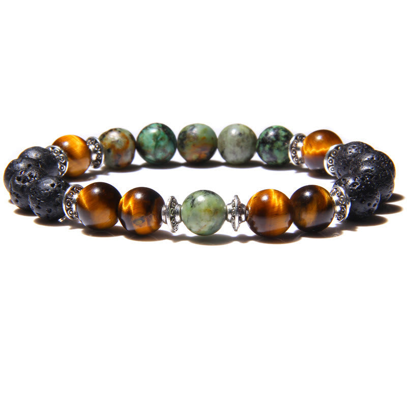 Bracelet homme en perles de pierre œil de chat naturel Olivenorma 