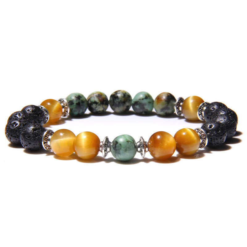 Bracelet homme en perles de pierre œil de chat naturel Olivenorma 