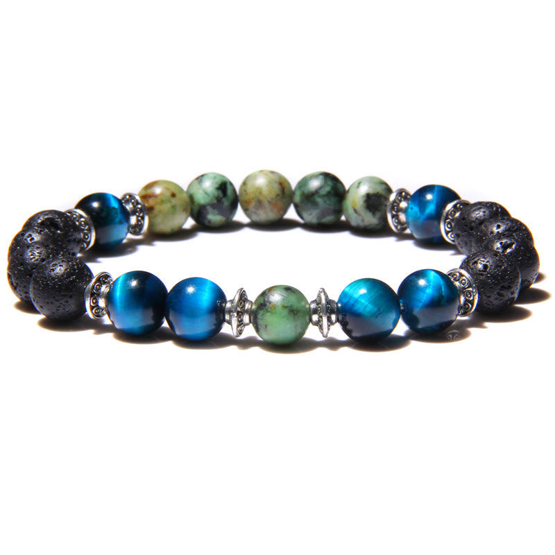 Bracelet homme en perles de pierre œil de chat naturel Olivenorma 