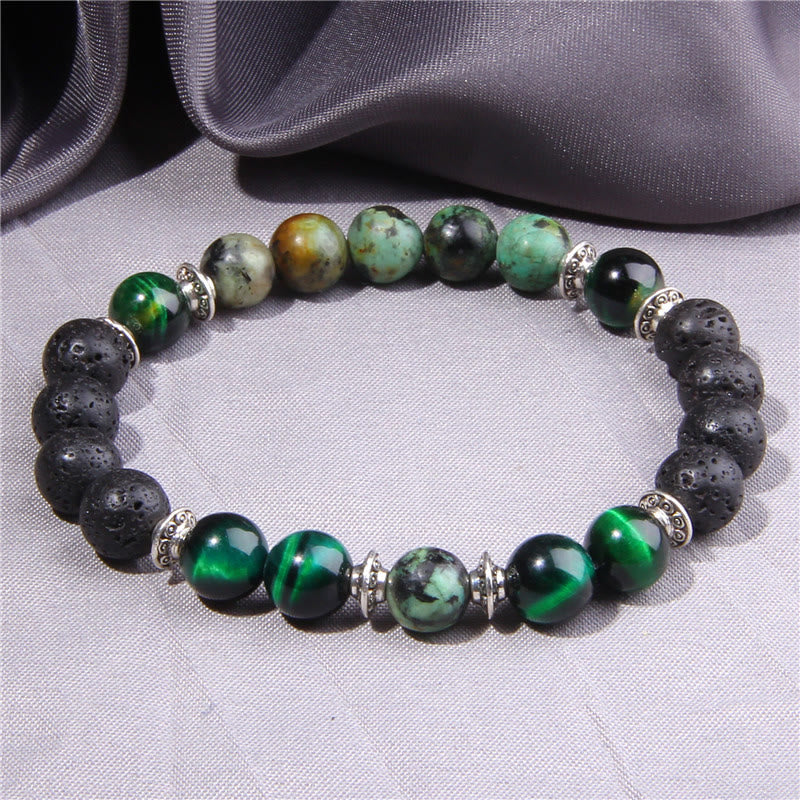 Bracelet homme en perles de pierre œil de chat naturel Olivenorma 