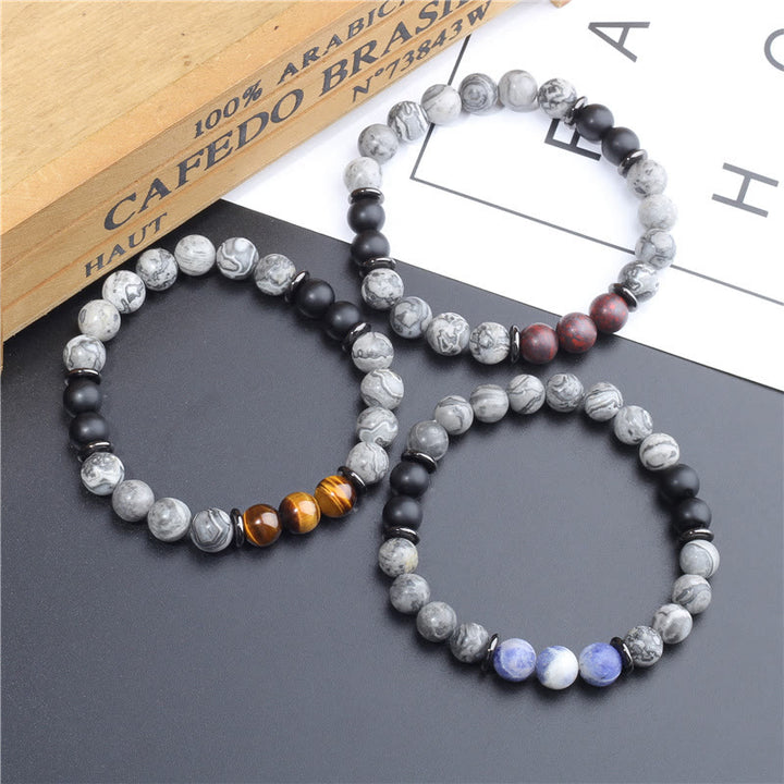 Bracelet en perles de jaspe gris naturel Olivenorma 