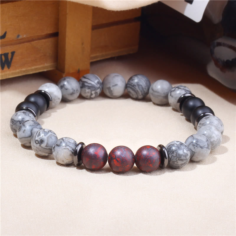 Bracelet en perles de jaspe gris naturel Olivenorma 