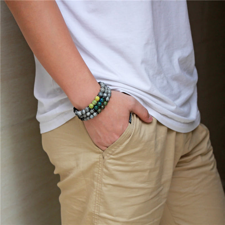 Bracelet en perles de jaspe gris naturel Olivenorma 
