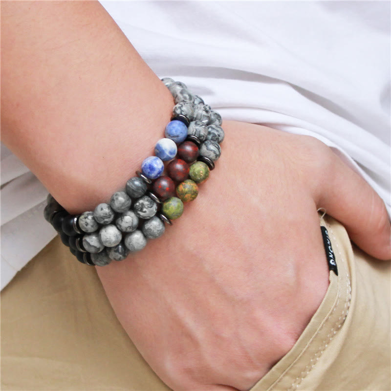 Bracelet en perles de jaspe gris naturel Olivenorma 