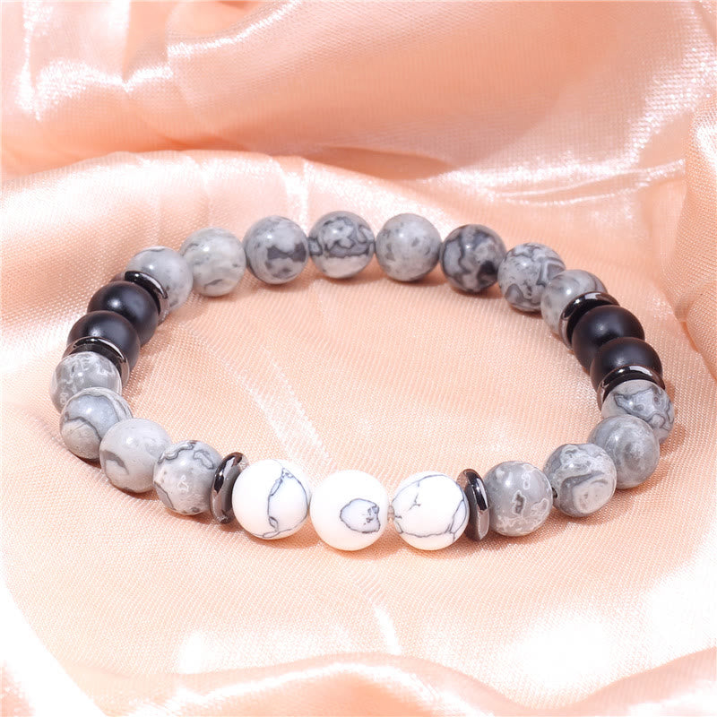 Bracelet en perles de jaspe gris naturel Olivenorma 