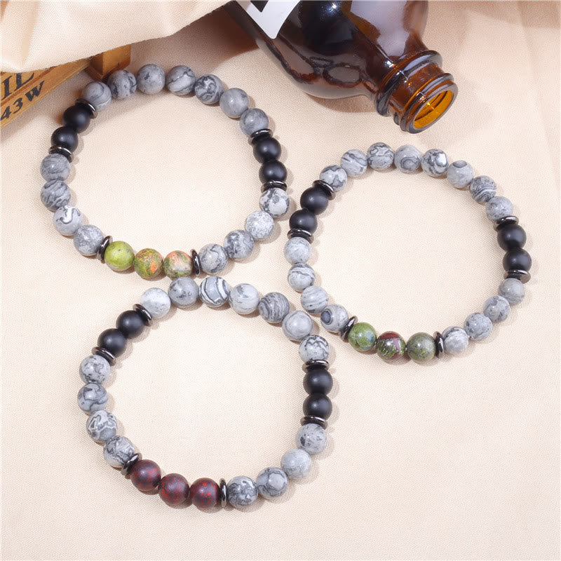 Bracelet en perles de jaspe gris naturel Olivenorma 
