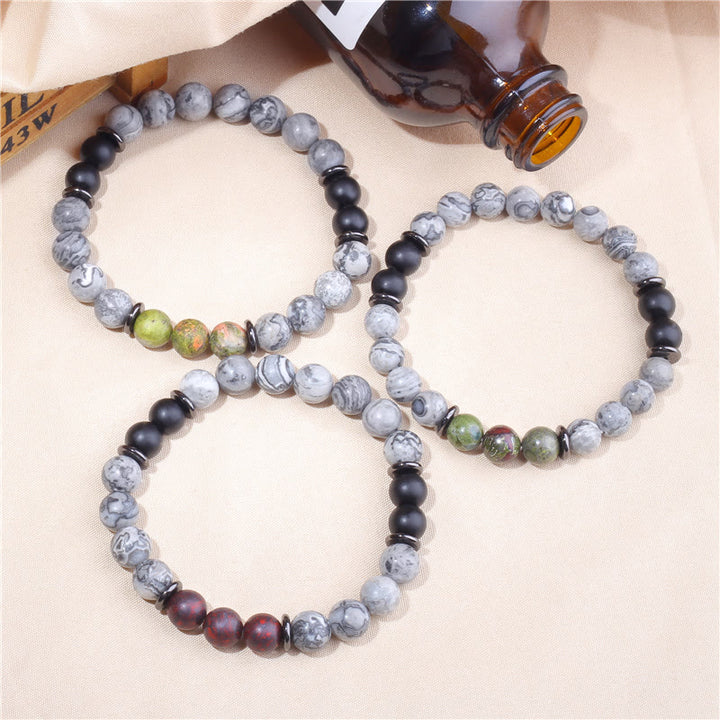Bracelet en perles de jaspe gris naturel Olivenorma 