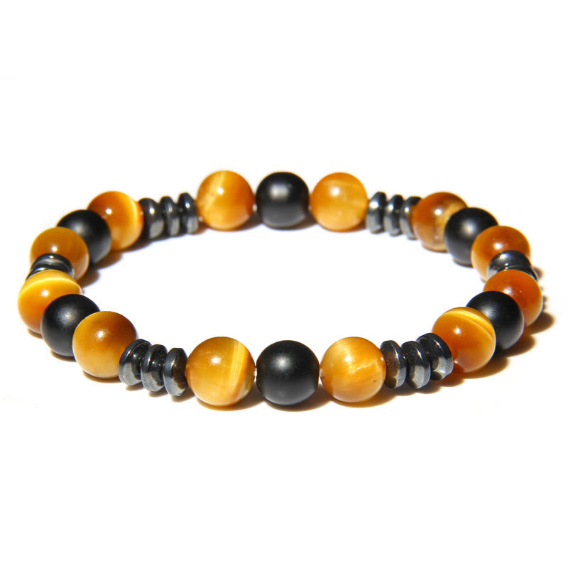 Bracelet en perles de pierre d'oeil de tigre en hématite naturelle Olivenorma