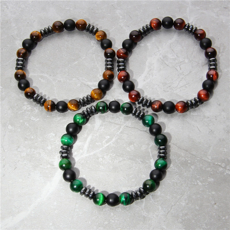Bracelet en perles de pierre d'oeil de tigre en hématite naturelle Olivenorma