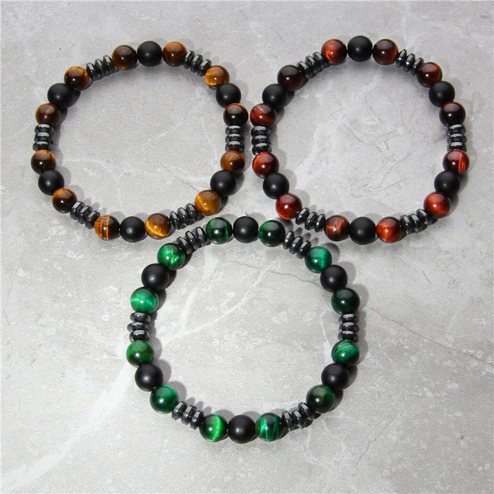 Bracelet en perles de pierre d'oeil de tigre en hématite naturelle Olivenorma