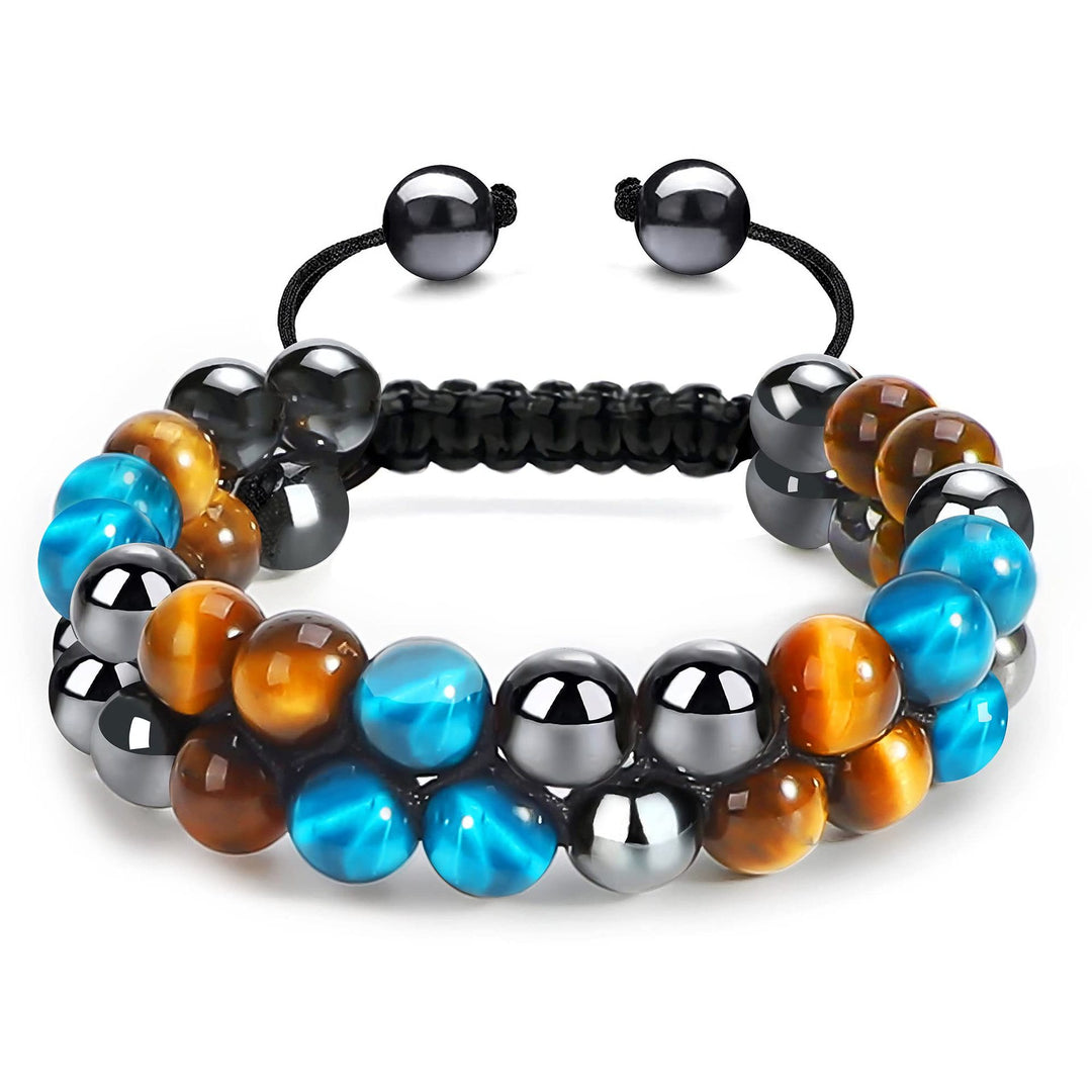 Bracelet Olivenorma pour homme en perles d'hématite et œil de tigre vert