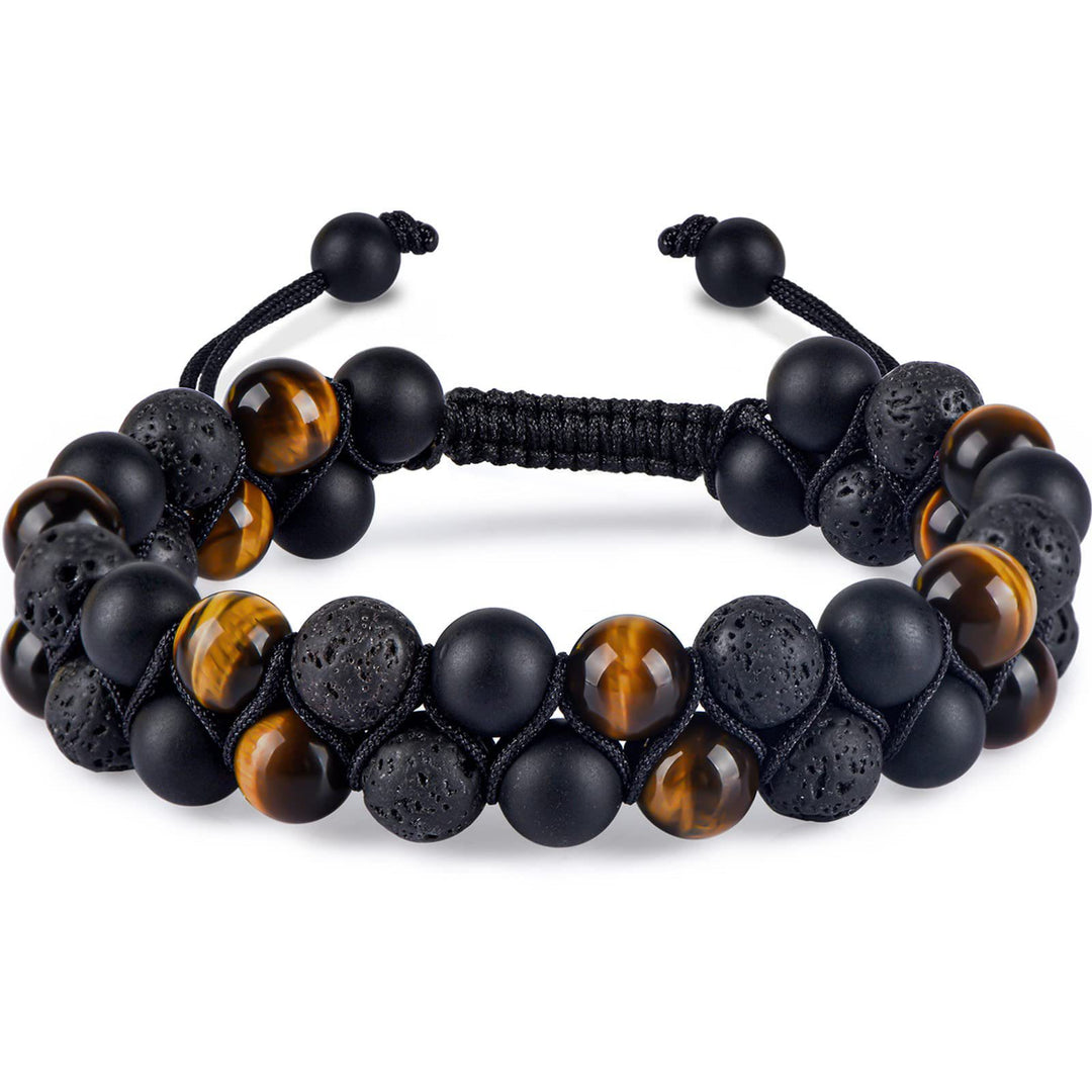 Bracelet Olivenorma pour homme en perles d'hématite et œil de tigre vert