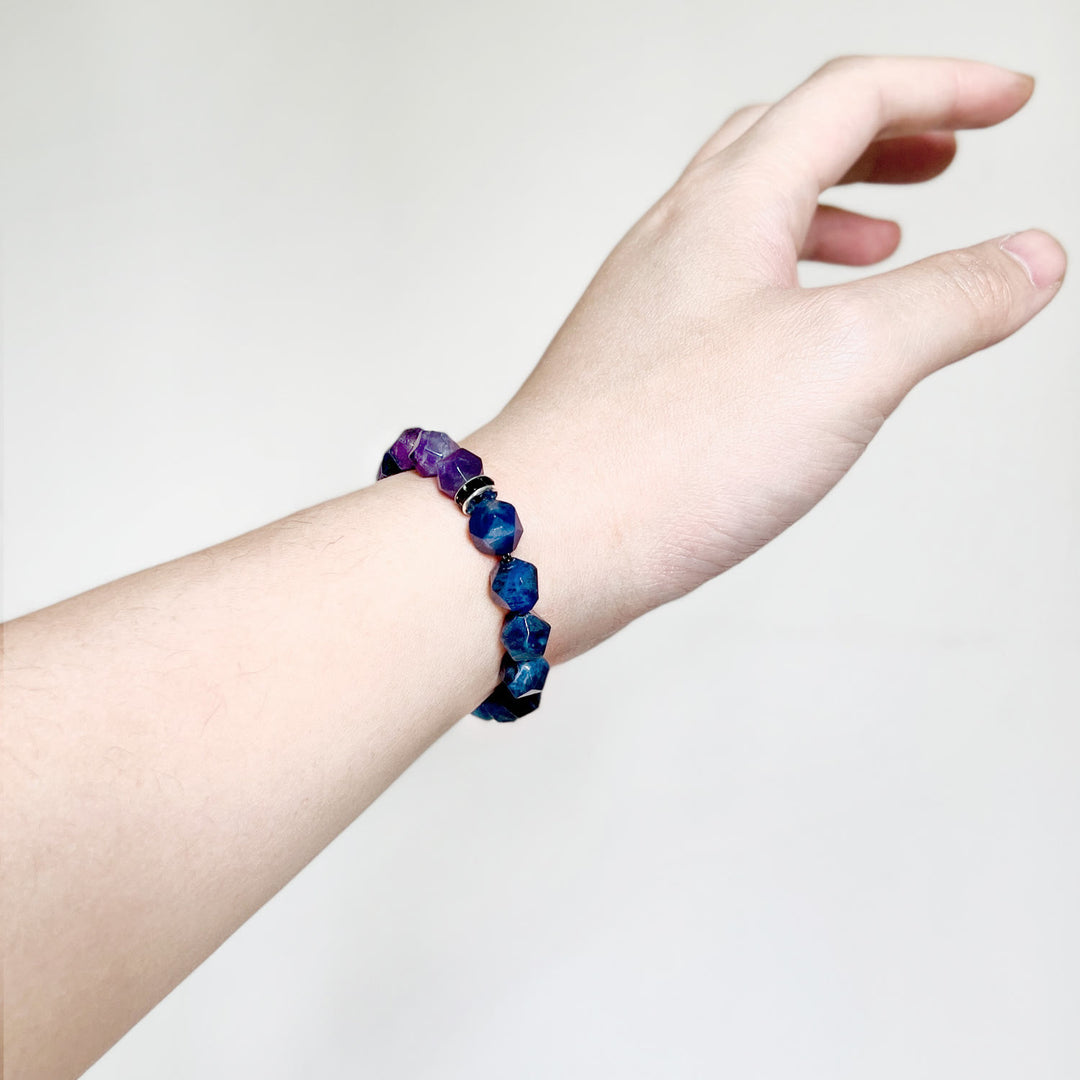 Bracelet Olivenorma pour homme en perles d'améthyste sodalite bleue à facettes géométriques
