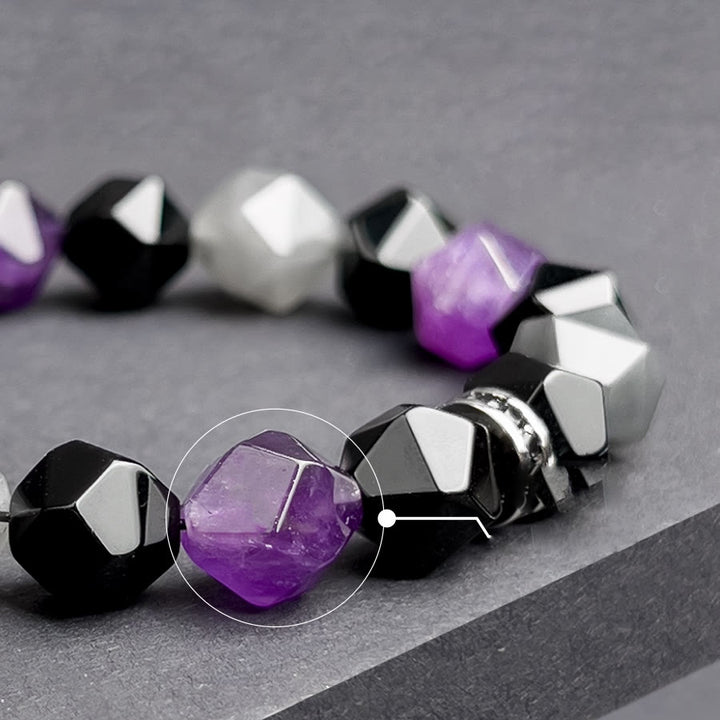 Bracelet Olivenorma pour homme en perles de quartz nuage améthyste à facettes géométriques