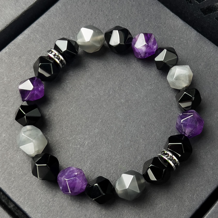Bracelet Olivenorma pour homme en perles de quartz nuage améthyste à facettes géométriques