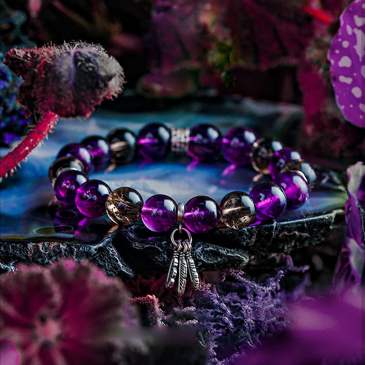 Bracelet Olivenorma pour homme avec pendentif en forme de plume d'améthyste