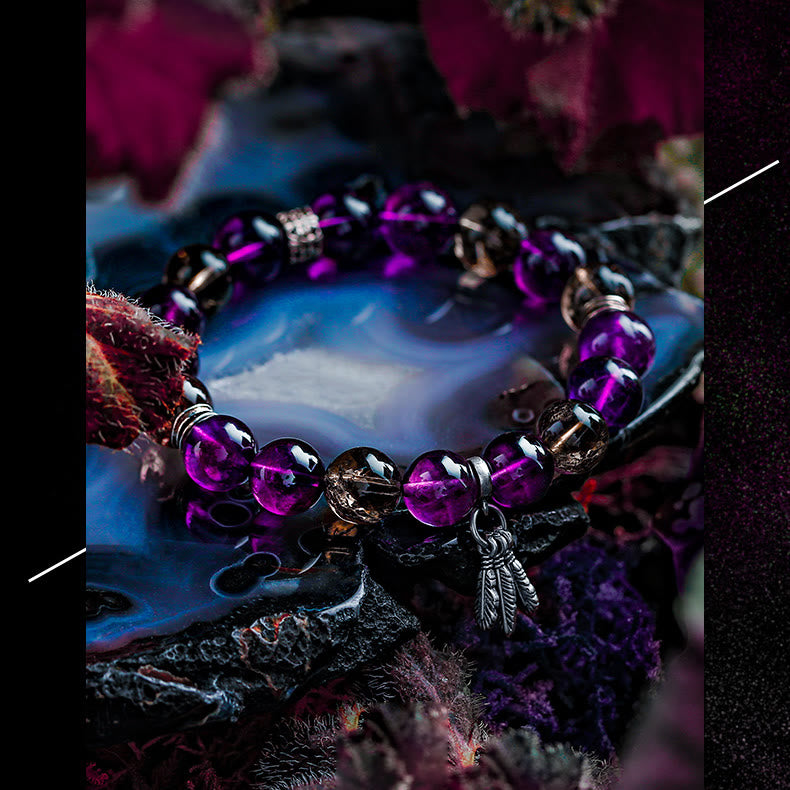 Bracelet Olivenorma pour homme avec pendentif en forme de plume d'améthyste