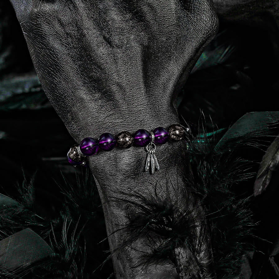 Bracelet Olivenorma pour homme avec pendentif en forme de plume d'améthyste