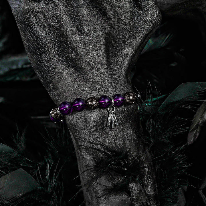 Bracelet Olivenorma pour homme avec pendentif en forme de plume d'améthyste