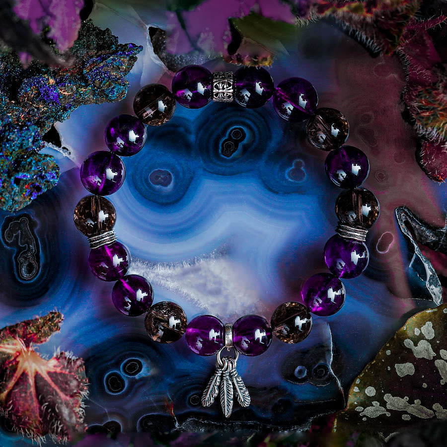 Bracelet Olivenorma pour homme avec pendentif en forme de plume d'améthyste