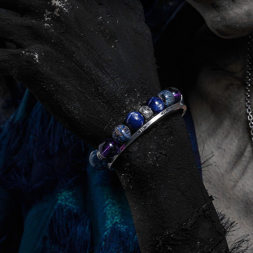 Bracelet Olivenorma pour homme en perles de lapis-lazuli, améthyste et piétersite - image 1