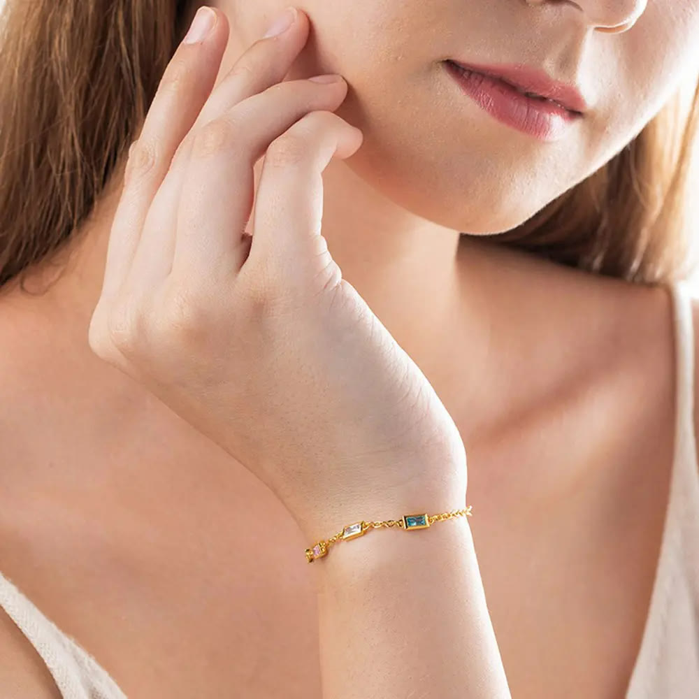 Bracelet rectangulaire personnalisé avec pierre de naissance Olivenorma