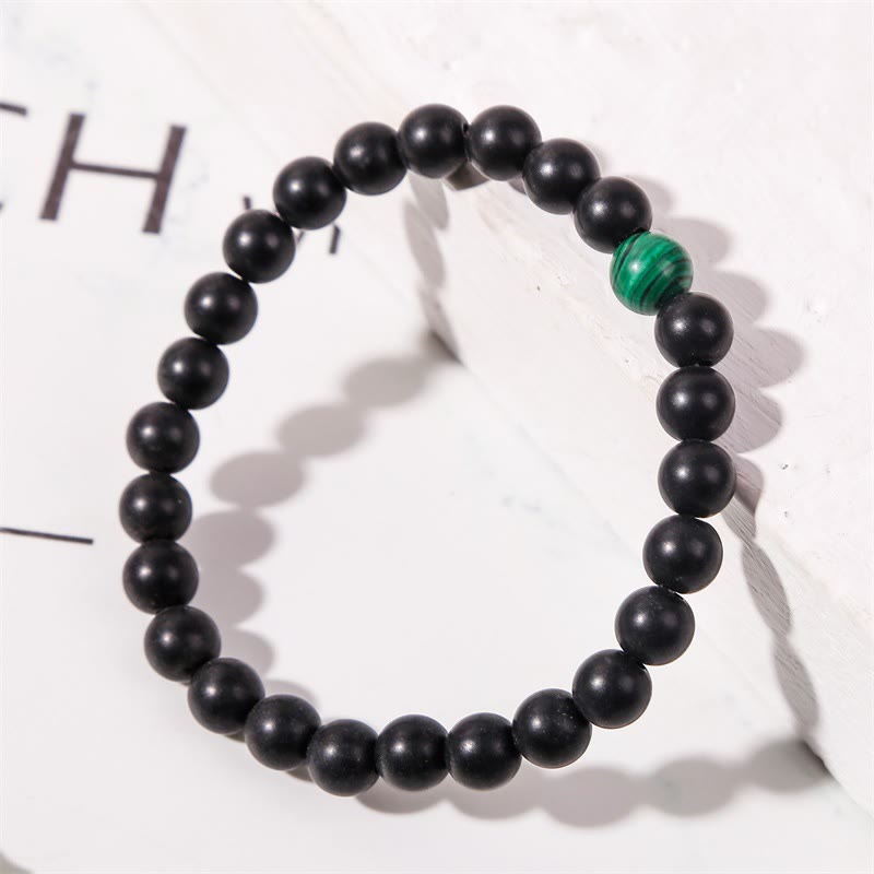 Bracelet Olivenorma en perles de malachite et onyx noir 8 mm